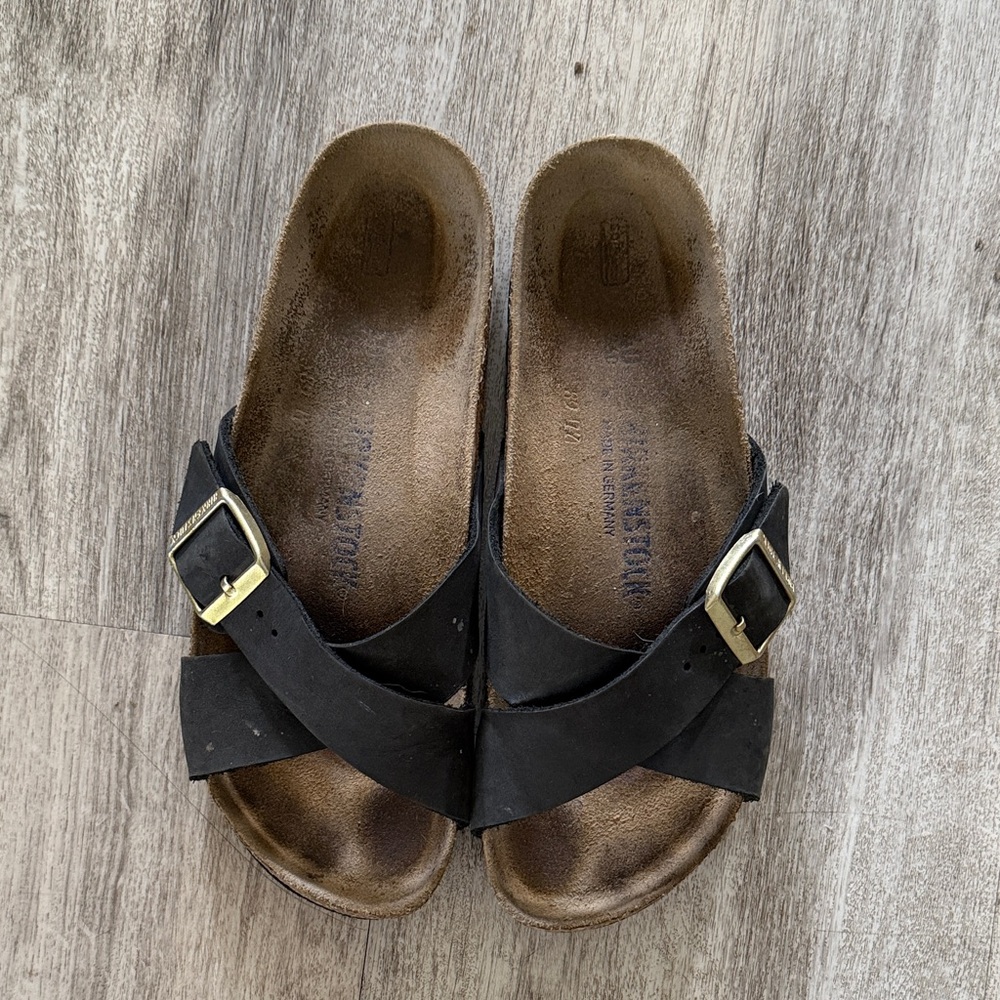 Birkenstock Blue Cross-Strap Sandals with Gold Buckles - Picture 2 of 4